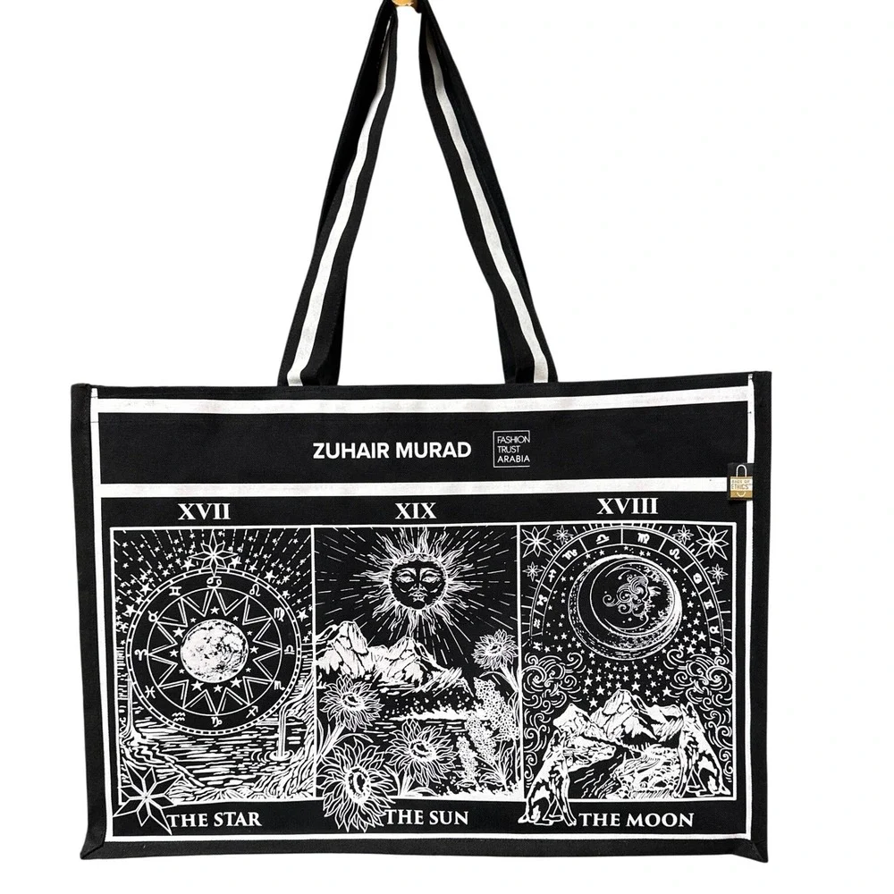 Zuhair Murad Fashion Trust Arabia Tarot Celestial Canvas Tote Bag Black White